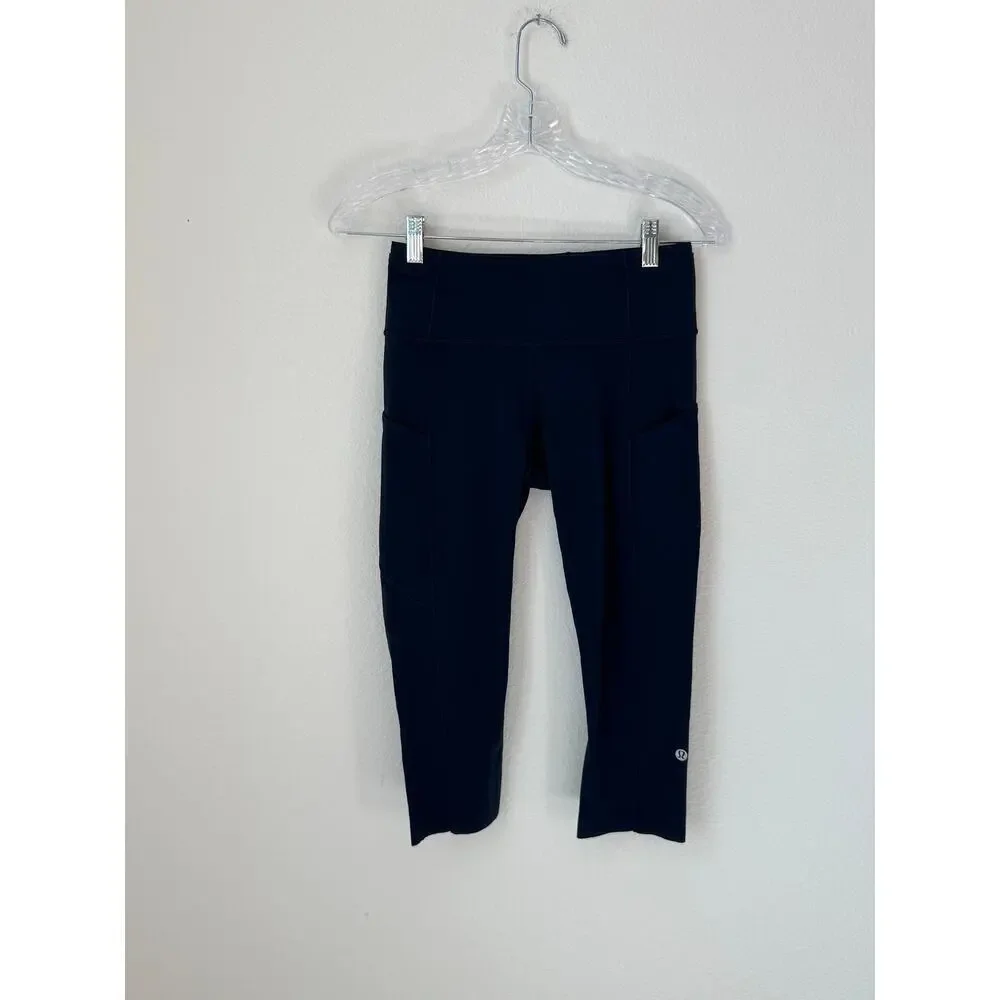 Lululemon Fast and Free Cropped Leggings Navy Blue 17.5” Inseam Size 6